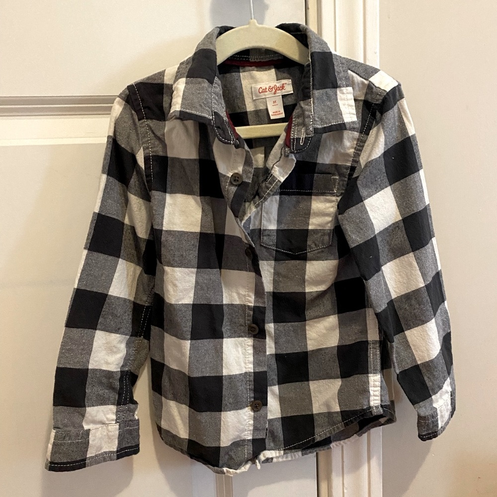 Boys dark grey and cream flannel shirt